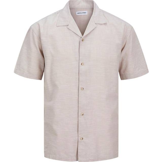 Jack & Jones – Beige skjorta i linnemix med platt krage-Naturlig