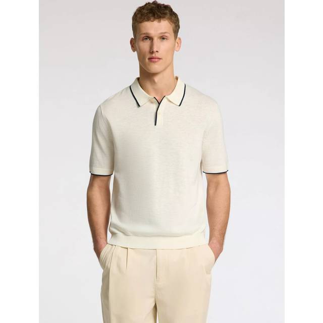 SELECTED HOMME Cotton & Linen Blend Regular Fit Polo Shirt, Egret Sky Captain