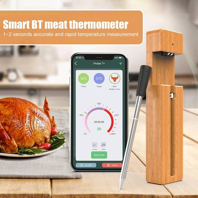 Wireless Meat Thermometer 5-10 Mins Quick Charge 98FT Wireless Range BT Meat Probe for Grilling and brown