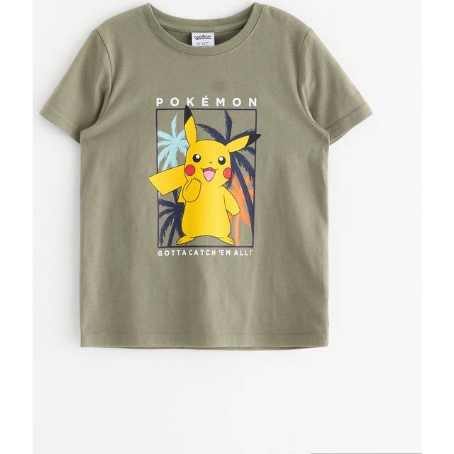 Lindex Kids' Pokémon Pikachu Print T-Shirt, Light Dusty Khaki