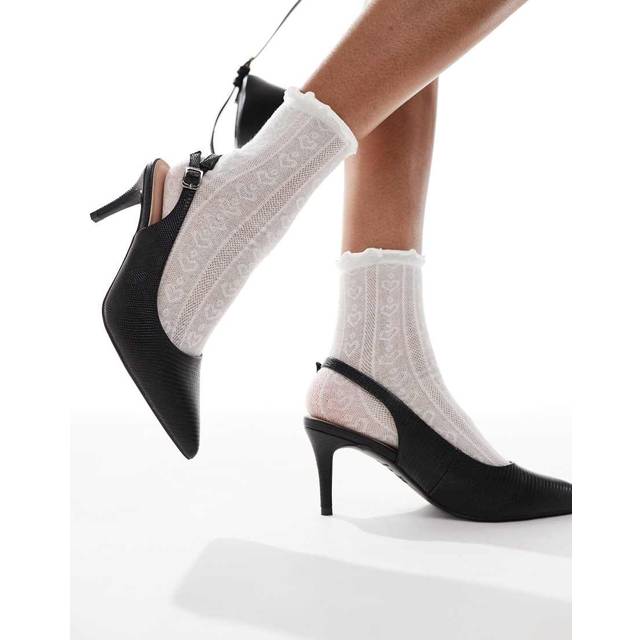 New Look Women's Black Snake Effect Leather Look Slingback Court Shoes Vegan - UK 7