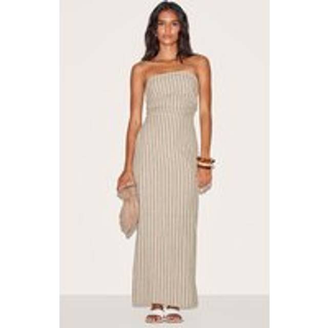 Stone Striped Bandeau Ruched Midaxi Dress, White - 4