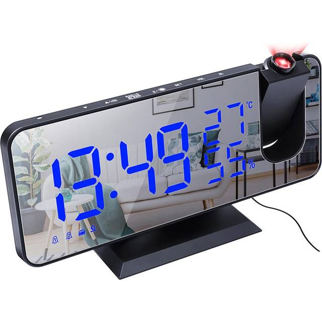 LED Digital Projection Alarm Clock Electronic Alarm Clock with Projection FM Radio Time Projector Bedroom Mute Clock C