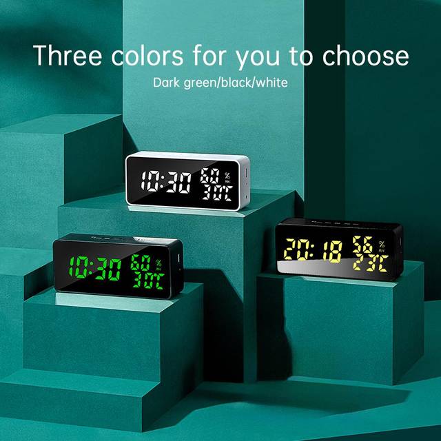 Väckarklocka för Sovrum 5 Alarm LED-skärm Spegel Skrivbordsklocka med Snooze Nedräkning 12/24H-läge svart