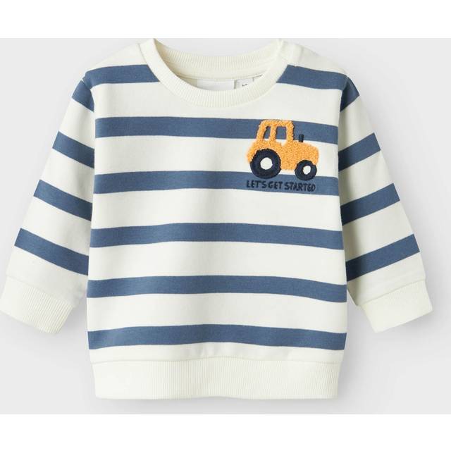 Name It Sweatshirt - NbmBevo - China Blue m. Ränder/Traktor - Name It - 56 - Sweatshirt