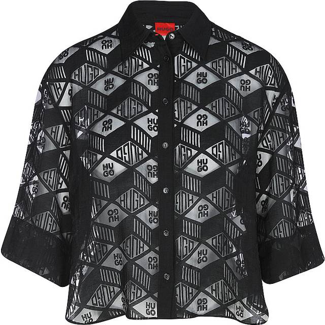 Regular-fit chiffon blouse with all-over logo print - Black Patterned
