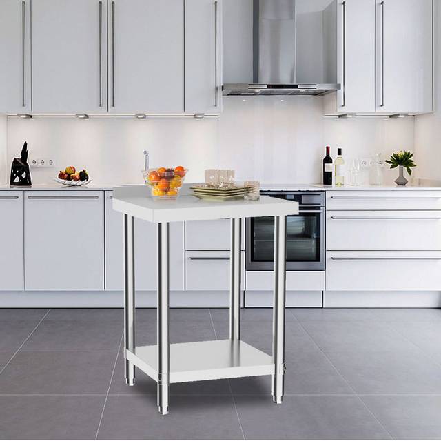 Two-Tier Stainless Steel Workbench with Backsplash - Silver / 60cm