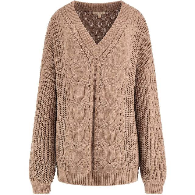 Guess Cable-Knit-V-Neck Sweater - Beige - XS