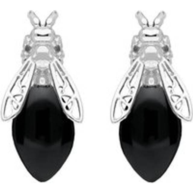 Sterling Silver Whitby Jet Bee Stud Earrings