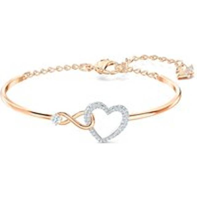 Swarovski Infinity Heart Crystal Rose Gold Plated Bangle - Silver