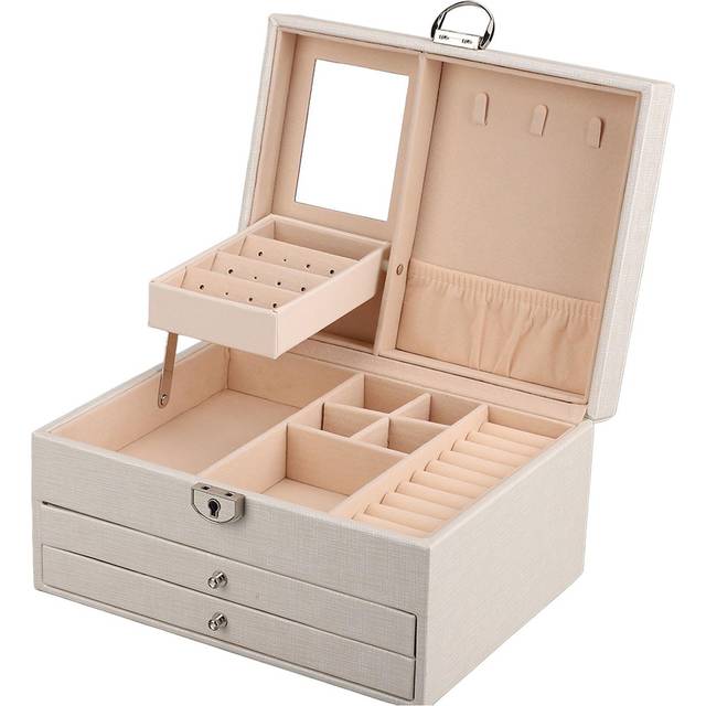 Jewelry Storage Box Multi Layer Large Capacity PU Leather Jewelry Case with Lock Key for Home