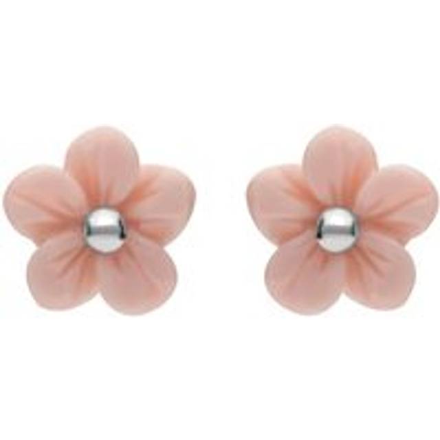 Sterling Silver Pink Conch Tuberose 8mm Pansy Stud Earrings