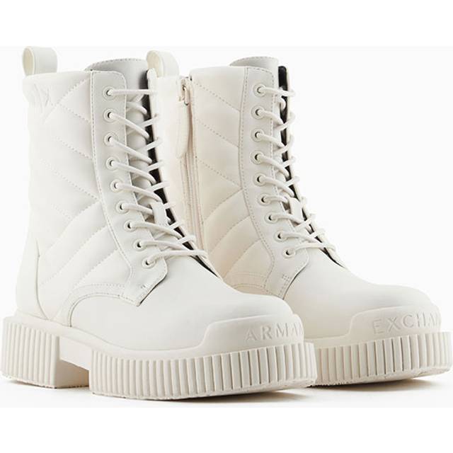 Armani Exchange for woman. XDN040XV91901810 BT leather ankle boots white (37.5), Flat, Laces, Casual