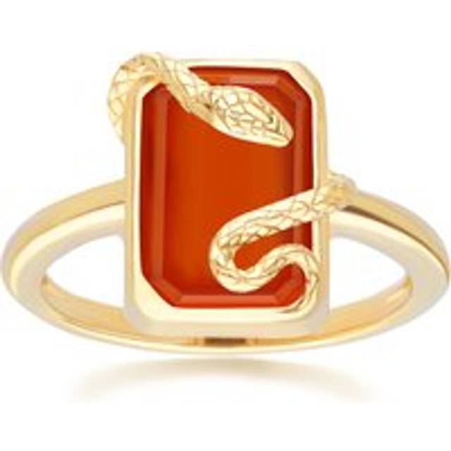 Grand Deco Carnelian Snake Wrap Ring In Gold Plated Sterling Silver