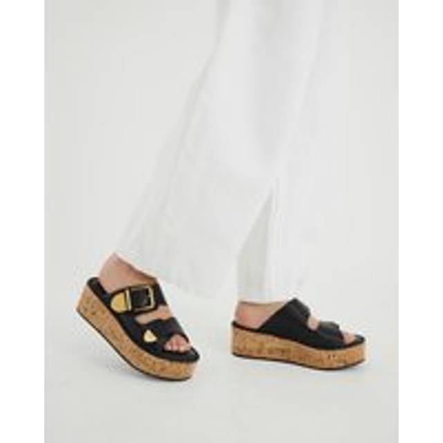 River Island Womens Black Wide Fit Wedge Buckle Sandals - 3 Wide Fit