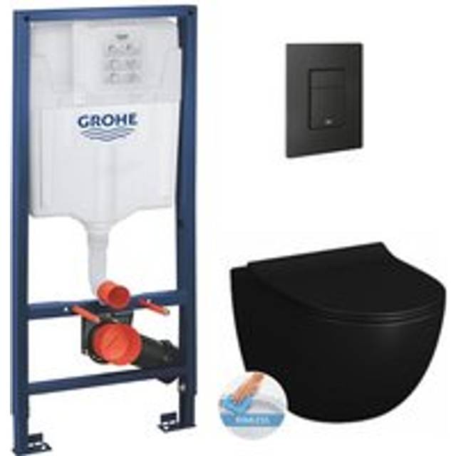 Toilet Set Support frame + Vitra sento black rimless bowl with invisible fixings + black plate (RapidSLBlackSento-KF0) - Grohe
