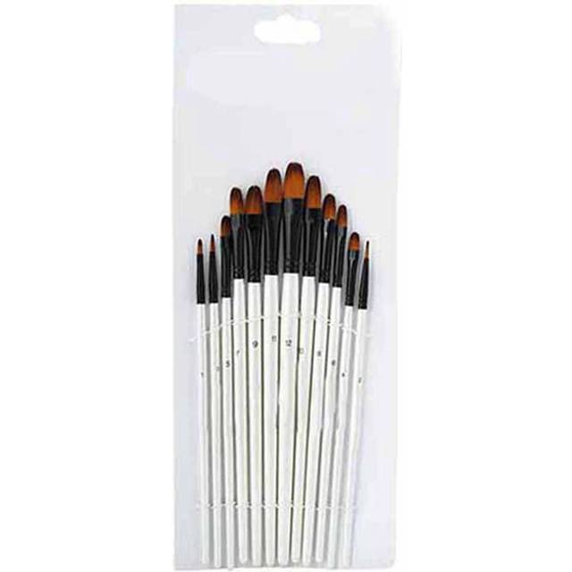 12 Pcs Painting Brush Set Pearl White Rod Watercolor Propene Drawing Tool(Filbert Tip)