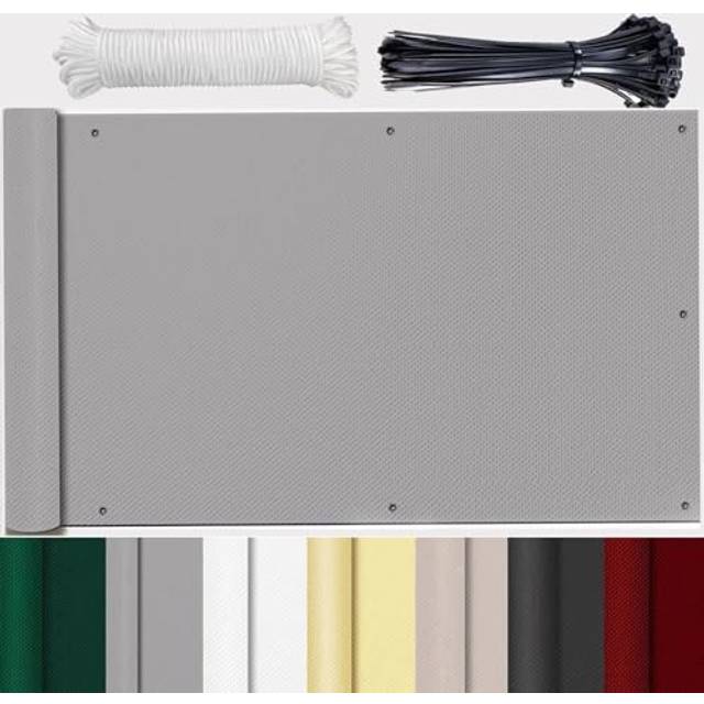 Balkong vindskydd utan borrning vindskydd balkong metervara duk fast plast ogenomskinlig 100 % integritet för terrass balkong räcke trädgård grå 100 x 250 cm