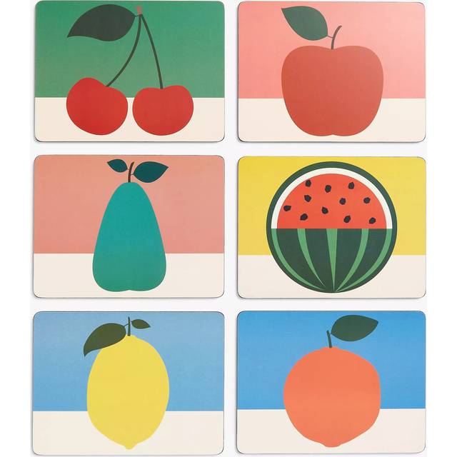 EAST END PRINTS Cork Backed Fruit Design Placemats, Set of 6, Multi