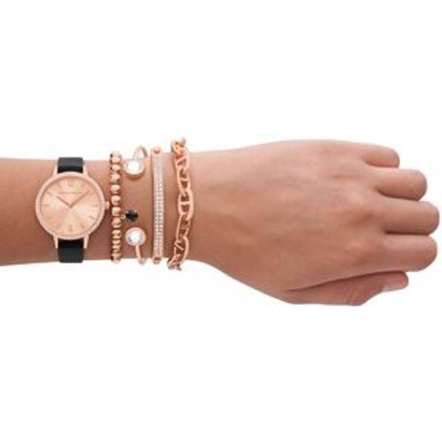 Skechers Ladies' Rose Tone Dial Black Silicone Strap Watch With 4 Matching Bracelets