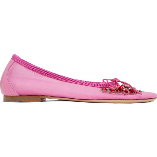 Simone Rocha Pink Embellished Flower Mesh Ballerina Flats - Bright Pink/Red - IT 40