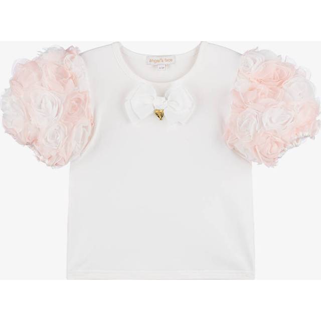 Angel's Face Girls White Cotton & Tulle Roses T-Shirt - 4-5 year