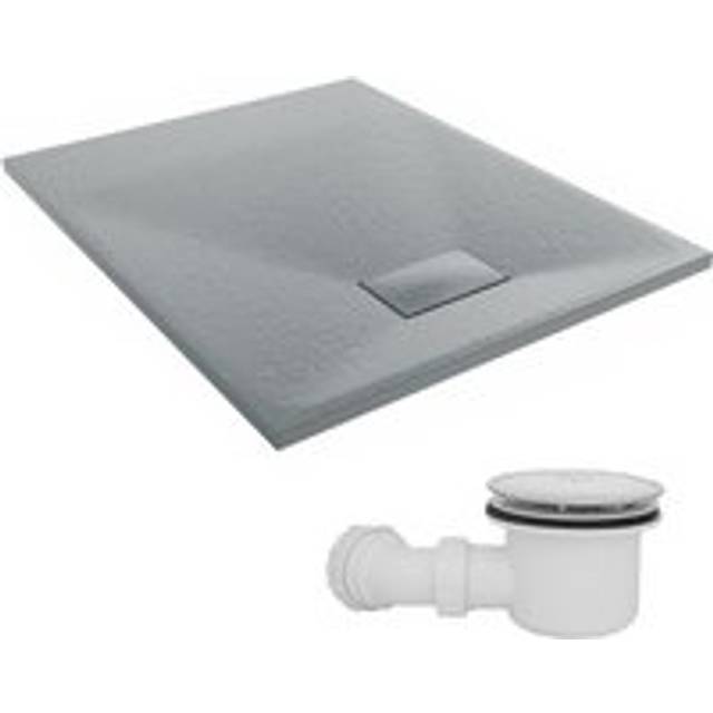 NRG - 1000 x 800mm smc Anthracite Rectangle Slate Effect Bathroom Shower Tray & Fluidmaster Fast Flow Waste Trap