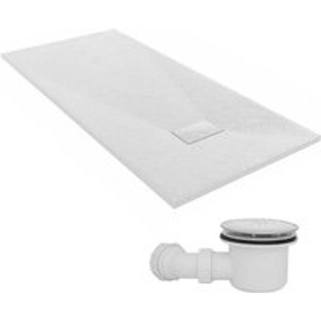 1700 x 800mm smc White Rectangle Slate Effect Bathroom Shower Tray & Fluidmaster Fast Flow Waste Trap - NRG