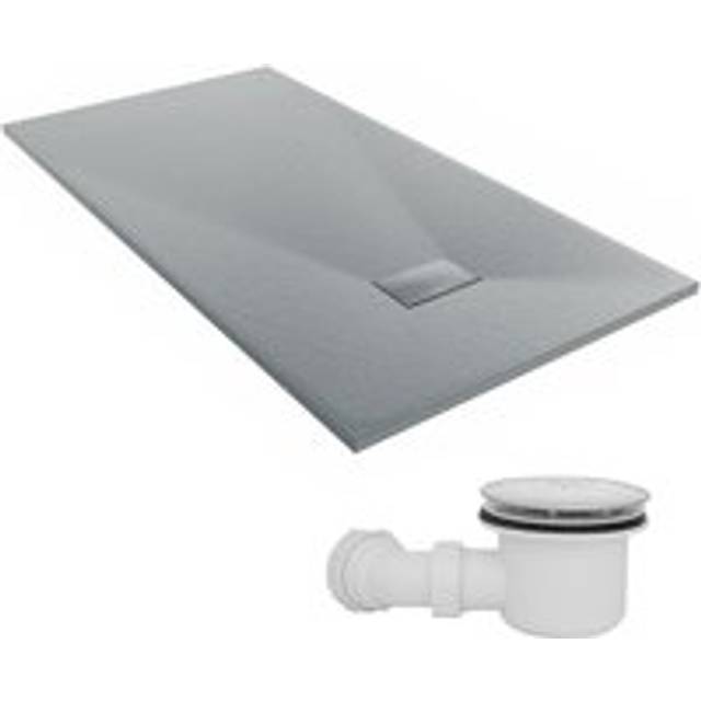 1700 x 900mm smc Anthracite Rectangle Slate Effect Bathroom Shower Tray & Fluidmaster Fast Flow Waste Trap - NRG