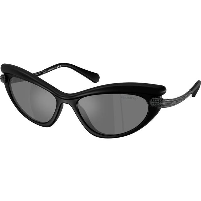 Swarovski Woman SK6038  10396G Sunglasses Injected Black Grey Cat Eye Mirrored