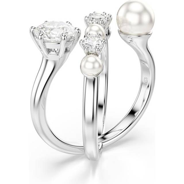 Matrix cocktail ring, Crystal pearl, Round cut, White, Rhodium plated - 52