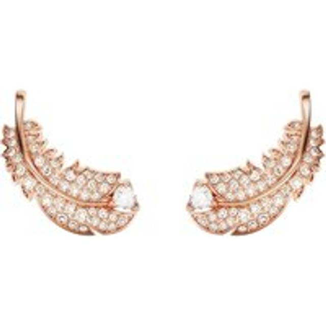 Swarovski Nice Rose Gold Tone Plated White Crystal Feather Earrings