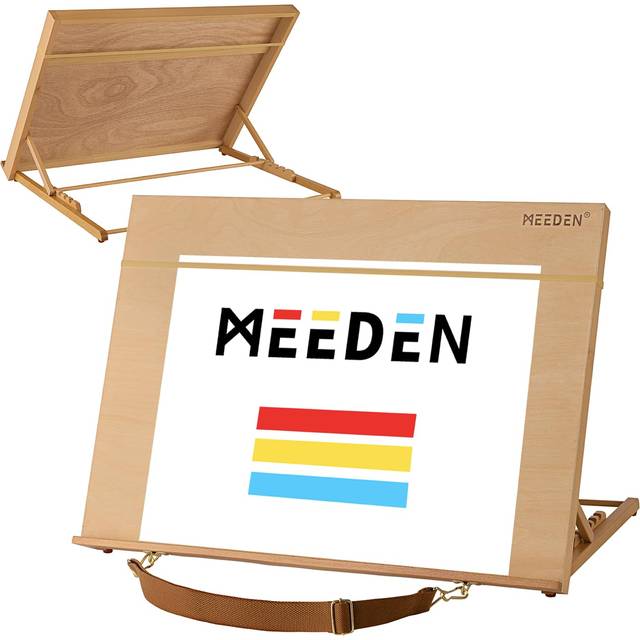 MEEDEN A2 Wooden Tabletop Easel for Painting  5-Position Adjustable Drawing & Sketching Board with Shoulder Strap  Portable Beechwood Desktop Art Ease
