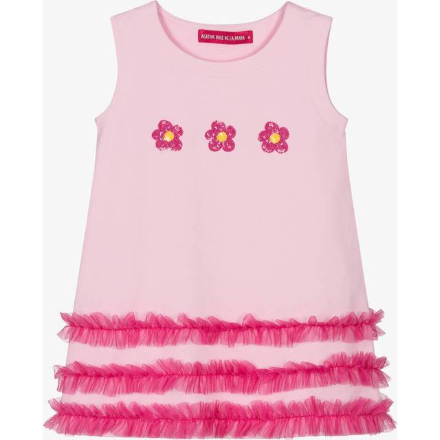 Agatha Ruiz De La Prada Girls Pink Cotton Sequin Flower Dress - 8 year
