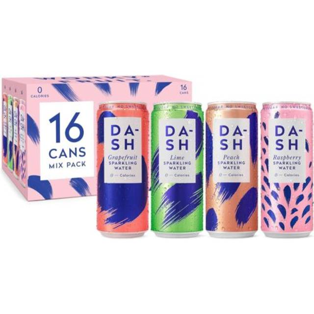Dash water mixed pack x 16 – flavoured sparkling spring water – raspberry, lime,