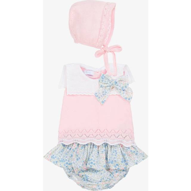 Foque Baby Girls Pink Cotton Knit Floral Shorts Set - 1 month