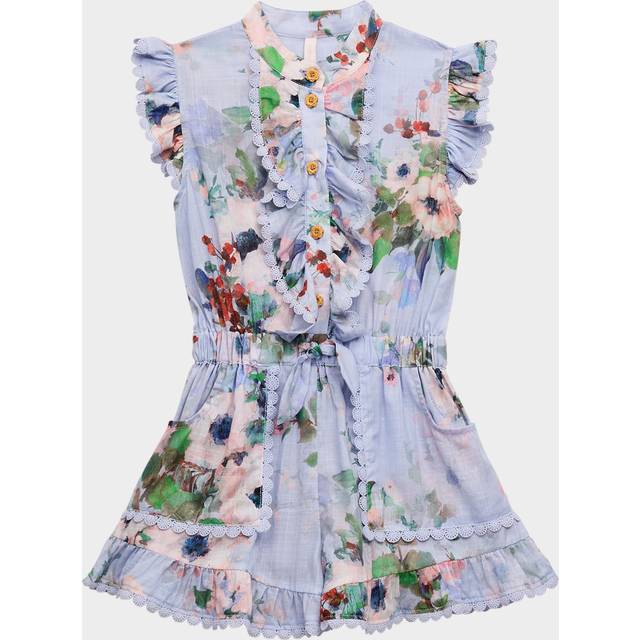 Zimmermann Girls Blue Cotton Floral Playsuit - 8 year