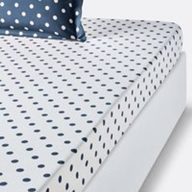 Clarisse Polka Dot Cotton Fitted Sheet - white/petrol blue - DOUBLE (140X190cm)