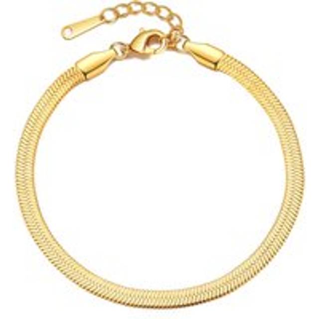 Gold Plated Stainless Steel Herringbone Flat Snake Chain Bracelet