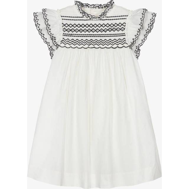Bonpoint Girls Ivory Smocked Cotton Dress - 8 year