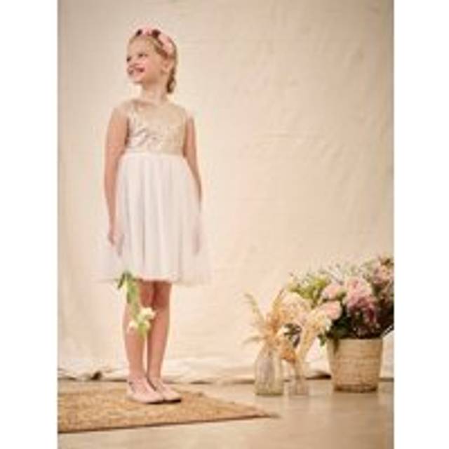 Sequinned Occasion Wear Dress with Glittery Tulle, for Girls gold