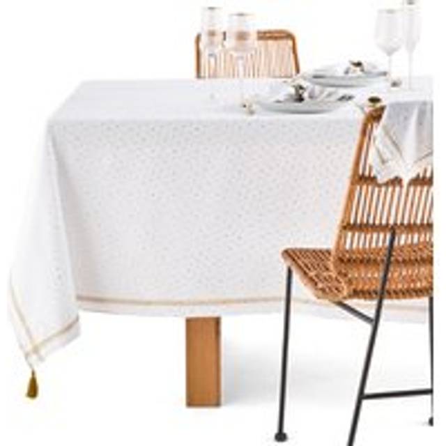 Kumla Stars Embroidered Cotton Muslin Tablecloth - Golden White - 150X150CM
