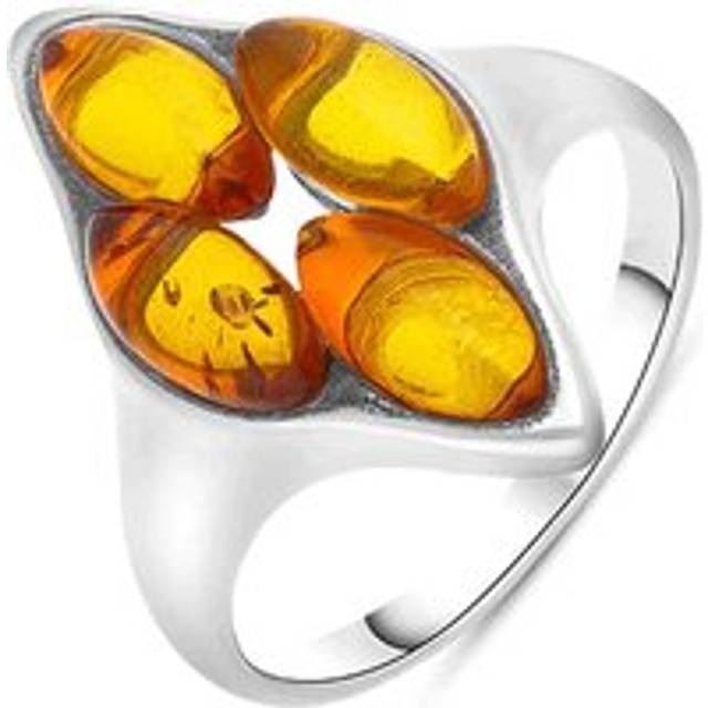 Sterling Silver Amber Oval Cluster Ring - Yellow Gold