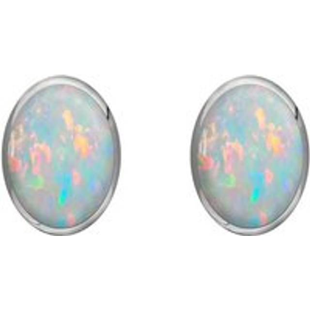 Sterling Silver Opal 8 x 6mm Classic Medium Oval Stud Earrings