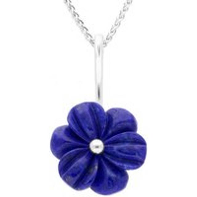 Sterling Silver Lapis Lazuli Tuberose 18mm Dahlia Necklace - Silver