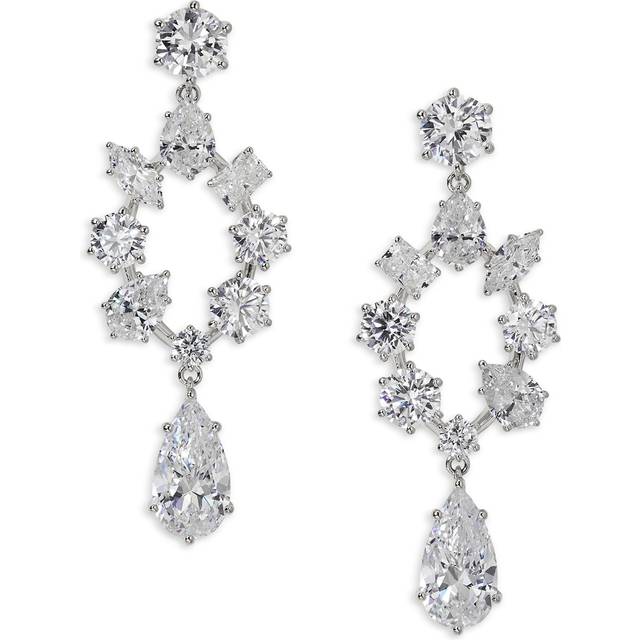 Nadri Btrx Mixed Cubic Zirconia Open Chandelier Earrings in Rhodium Plated