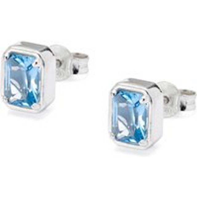 Emerald Cut Stud Earrings - Aqua