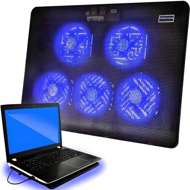 Retoo Kylplatta för bärbar dator med 5 fläktar LED 12–15 tums kylplatta för att förhindra överhettning, kylplatta för bärbar dator, PS3 PS4 PS5 Xbox One, kylfläkt för bärbar dator svart