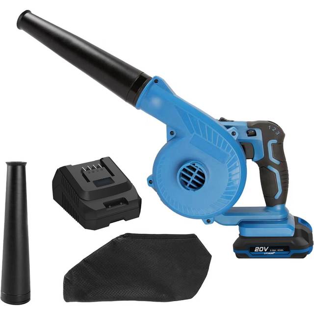 Jobsite Blower,  Cordless Lightweight Blower Kit with 20 V 2.0 Ah Lithium Battery, Fast Charger, 3 EU Plug blue