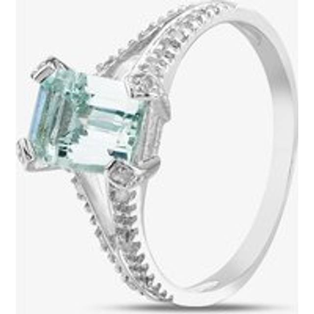 9Ct White Gold Emerald Aqua Cut Diamond Ring PR07262W AQ L - Silver
